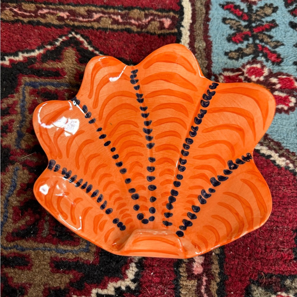 Anthropologie Orange Ceramic Leaf Dish